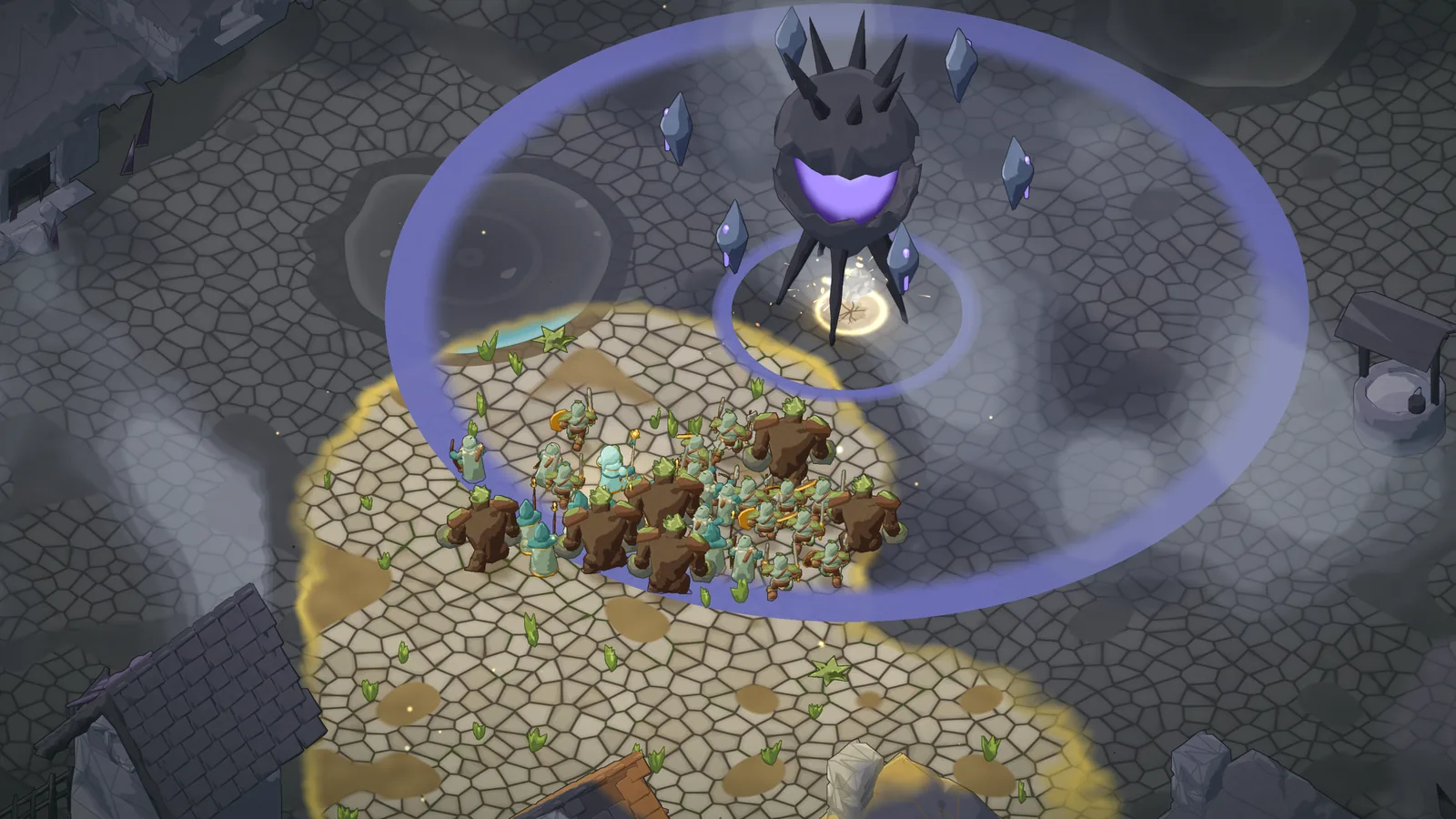 The Grey Heart, a Guardian, rings the ground where its blow will land.